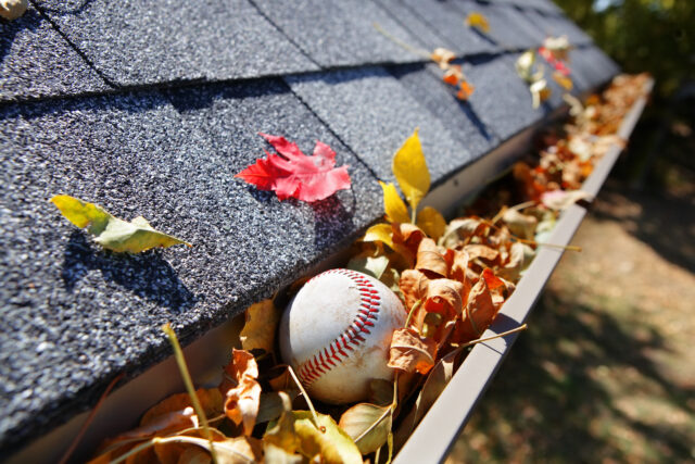 Clogged Gutter. Gutter Cleaning is important for a homeowner. Huff Insurance, Pasadena, MD